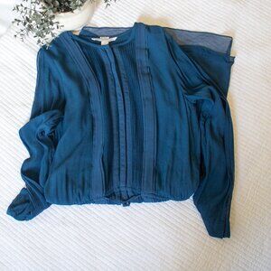 Diane von Furstenberg Silk Blend Pleated Dress Teal Blue Size 12 DVF